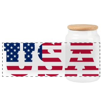 Stars & Stripes Lettermark USA - Panorama Keksdose mit Holzdeckel - Weiß - Vorne