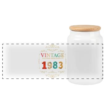Born 1983 Vintage Retro Anniversary - Panoramic Cookie Jar with Wooden Lid - white - Front