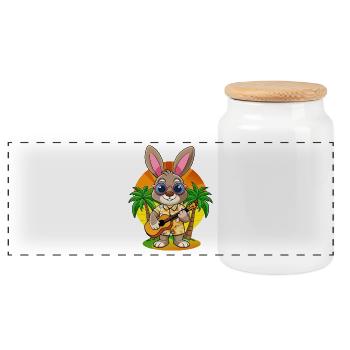 Lustige Kaninchen Sommer Strand Sonnenbrille Hawaiianisch - Panorama Keksdose mit Holzdeckel - Weiß - Vorne