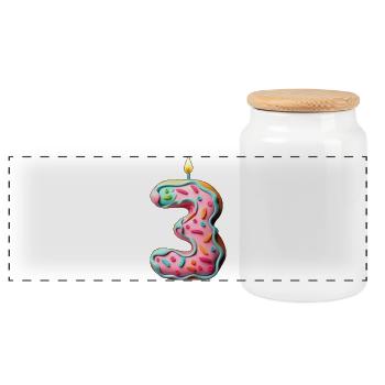 GÂTEAU NUMÉRO 3 SUCRÉ 3ÈME ANNIVERSAIRE - Boîte à biscuits avec couvercle en bois - blanc - Devant