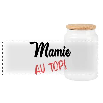 MAMIE. FÊTE DES MÈRES. BONNE FÊTE MAMIE - Boîte à biscuits avec couvercle en bois - blanc - Devant