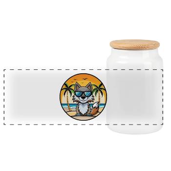 Wolf Lustige Cartoon Sommer Strand Sonnenbrille Aufkleber - Panorama Keksdose mit Holzdeckel - Weiß - Vorne