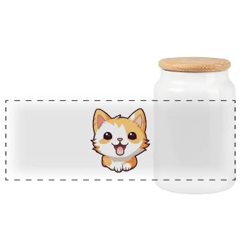Pixie Bob Katze Cartoon Aquarell Illustration - Panorama Keksdose mit Holzdeckel - Weiß - Vorne