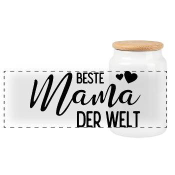 Beste Mama der Welt - Panorama Keksdose mit Holzdeckel - Weiß - Vorne