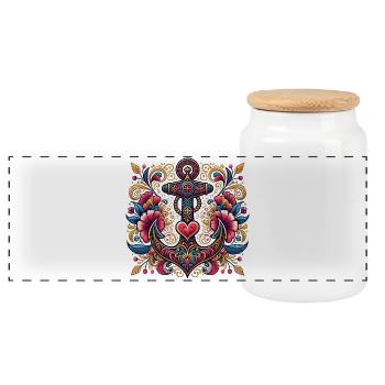 Anchor with heart - Panoramic Cookie Jar with Wooden Lid - white - Front