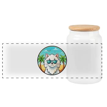 Weiße Langhaarkatze Persische Katze Rasse Cartoon Strand - Panorama Keksdose mit Holzdeckel - Weiß - Vorne