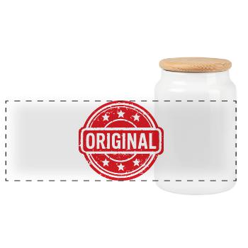 Ursprüngliches Grunge-Gummistempel-Abzeichen-Vektordesign - Panorama Keksdose mit Holzdeckel - Weiß - Vorne