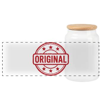 Ursprüngliches Grunge-Gummistempel-Abzeichen-Vektordesign - Panorama Keksdose mit Holzdeckel - Weiß - Vorne