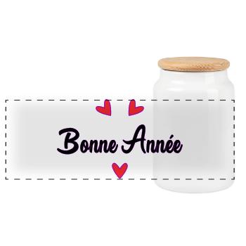 HAPPY NEW YEAR. NEW YEAR'S EVE. BEST WISHES - Panoramic Cookie Jar with Wooden Lid - white - Front