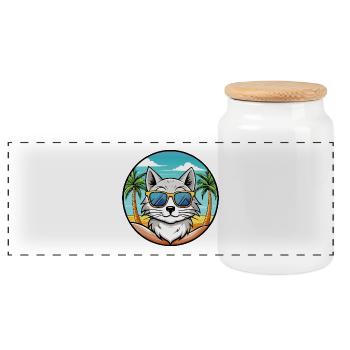 Lunettes de soleil de plage de race de chat angora turc - Boîte à biscuits avec couvercle en bois - blanc - Devant