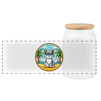 Türkische Van Katze Rasse Cartoon Sonnenbrille Strand - Panorama Keksdose mit Holzdeckel - Weiß - Vorne