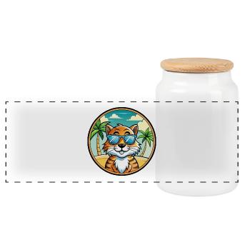 Tiger Katze Rasse Cartoon Sonnenbrille Strand - Panorama Keksdose mit Holzdeckel - Weiß - Vorne