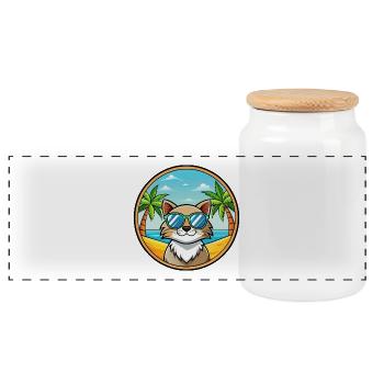 Sibirische Katzenrasse Cartoon Sonnenbrille Strand - Panorama Keksdose mit Holzdeckel - Weiß - Vorne