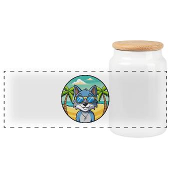 Russische blaue Katzenrasse Cartoon Sonnenbrille Strand - Panorama Keksdose mit Holzdeckel - Weiß - Vorne