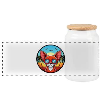 Rote Devon Rex Katzenrasse Cartoon Sonnenbrille Strand - Panorama Keksdose mit Holzdeckel - Weiß - Vorne