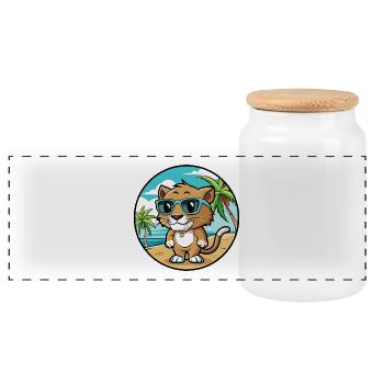 Baby Katze Rasse Cartoon Sonnenbrille Strand - Panorama Keksdose mit Holzdeckel - Weiß - Vorne
