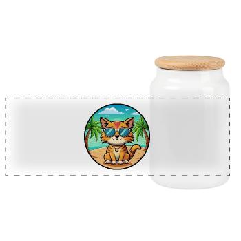 Munchkin Katzenrasse Cartoon Sonnenbrille Strand - Panorama Keksdose mit Holzdeckel - Weiß - Vorne