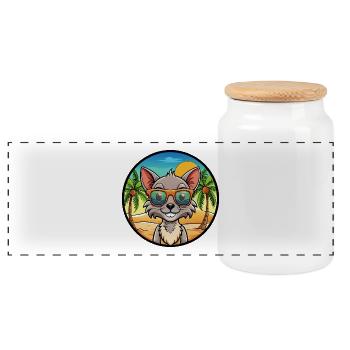 Lykoi Katzenrasse Cartoon Sonnenbrille Strand - Panorama Keksdose mit Holzdeckel - Weiß - Vorne