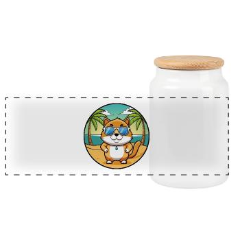 Hosico Katzenrasse Cartoon Sonnenbrille Strand - Panorama Keksdose mit Holzdeckel - Weiß - Vorne