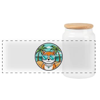 Hantilly Tiffany Cat Breed Cartoon Sunglass Beach - Panoramic Cookie Jar with Wooden Lid - white - Front