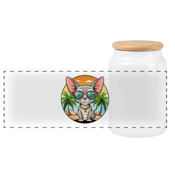 Devon Rex Katzenrasse Cartoon Sonnenbrille Strand - Panorama Keksdose mit Holzdeckel - Weiß - Vorne