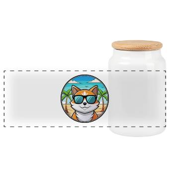 Verdünnte Kattunkatzenrasse Cartoon Sonnenbrille Strand - Panorama Keksdose mit Holzdeckel - Weiß - Vorne