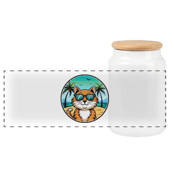 California Spangled Cat Breed Cartoon Sunglasses - Panoramic Cookie Jar with Wooden Lid - white - Front
