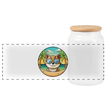 Donskoy Katzenrasse Cartoon Sonnenbrille Strand - Panorama Keksdose mit Holzdeckel - Weiß - Vorne