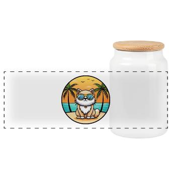 Colorpoint Persische Katzenrasse Cartoon Sonnenbrille - Panorama Keksdose mit Holzdeckel - Weiß - Vorne