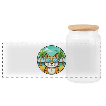 Brasilianisch Kurzhaar Katzenrasse Cartoon Sonnenbrille - Panorama Keksdose mit Holzdeckel - Weiß - Vorne