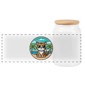 Amerikanische Bobtail Katzenrasse Cartoon Sonnenbrille Strand - Panorama Keksdose mit Holzdeckel - Weiß - Vorne
