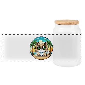 Birma Katzenrasse Cartoon Sonnenbrille Strand - Panorama Keksdose mit Holzdeckel - Weiß - Vorne