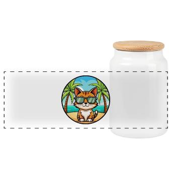 Somali Kurzhaar Katze Rasse Cartoon Sonnenbrille Strand - Panorama Keksdose mit Holzdeckel - Weiß - Vorne