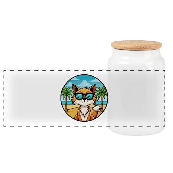 Somali Katzenrasse Cartoon Sonnenbrille Strand - Panorama Keksdose mit Holzdeckel - Weiß - Vorne