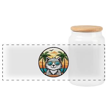 Selkirk Rex Cat Breed Cartoon Lunettes de soleil Beach - Boîte à biscuits avec couvercle en bois - blanc - Devant