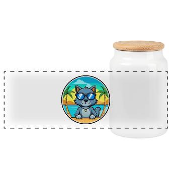 Russische blaue Katzenrasse Cartoon Sonnenbrille Strand - Panorama Keksdose mit Holzdeckel - Weiß - Vorne
