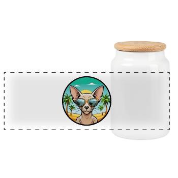 Peterbald Katzenrasse Cartoon Sonnenbrille Strand - Panorama Keksdose mit Holzdeckel - Weiß - Vorne