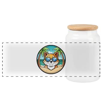 Ragdoll Katzenrasse Cartoon Sonnenbrille Strand - Panorama Keksdose mit Holzdeckel - Weiß - Vorne