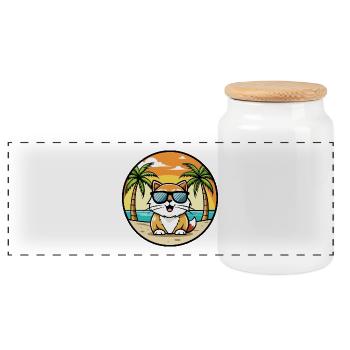 Persische Katzenrasse Cartoon Sonnenbrille Strand - Panorama Keksdose mit Holzdeckel - Weiß - Vorne