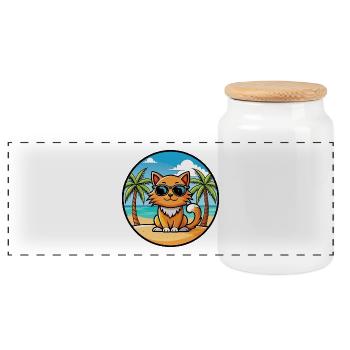 Ingwer Langhaar Katze Rasse Cartoon Sonnenbrille Strand - Panorama Keksdose mit Holzdeckel - Weiß - Vorne
