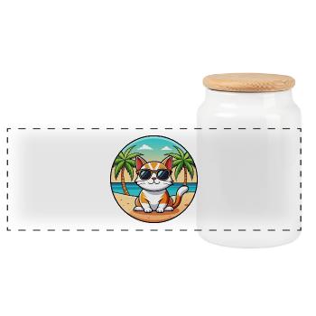 Koreanische Bobtail Katzenrasse Cartoon Sonnenbrille Strand - Panorama Keksdose mit Holzdeckel - Weiß - Vorne