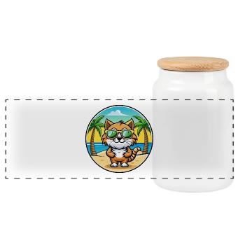 Kurilian Bobtail Cat Breed Cartoon Sunglass Beach - Boîte à biscuits avec couvercle en bois - blanc - Devant