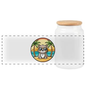 Laperm Katzenrasse Cartoon Sonnenbrille Strand - Panorama Keksdose mit Holzdeckel - Weiß - Vorne