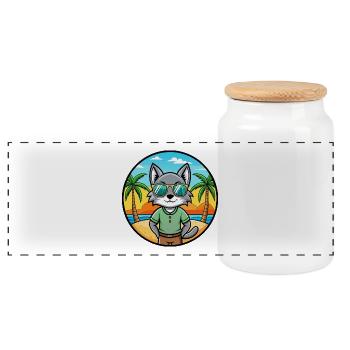 Korat Katzenrasse Cartoon Sonnenbrille Strand - Panorama Keksdose mit Holzdeckel - Weiß - Vorne