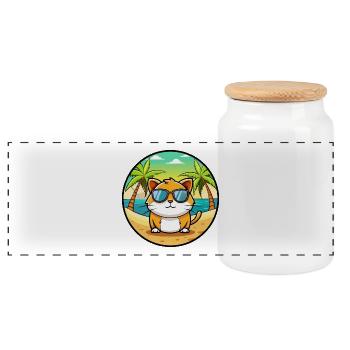 Hosico Katzenrasse Cartoon Sonnenbrille Strand - Panorama Keksdose mit Holzdeckel - Weiß - Vorne