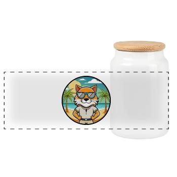 Highlander Katzenrasse Cartoon Sonnenbrille Strand - Panorama Keksdose mit Holzdeckel - Weiß - Vorne