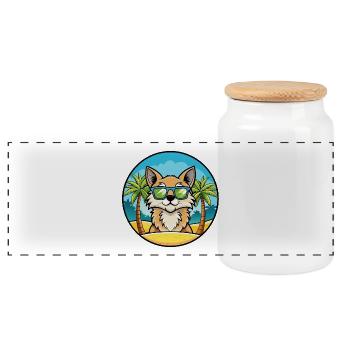 German Longhair Cat Breed Cartoon Sunglasses Beach - Panoramic Cookie Jar with Wooden Lid - white - Front
