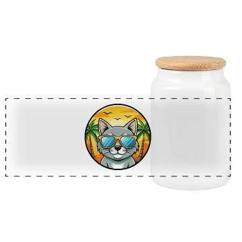 Chartreux Katzenrasse Cartoon Sonnenbrille Strand - Panorama Keksdose mit Holzdeckel - Weiß - Vorne