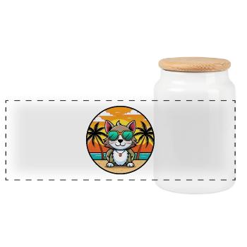 Bombai Katzenrasse Cartoon Sonnenbrille Strand - Panorama Keksdose mit Holzdeckel - Weiß - Vorne