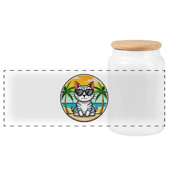 Amerikanische Kurzhaarkatze Rasse Cartoon Sonnenbrille - Panorama Keksdose mit Holzdeckel - Weiß - Vorne